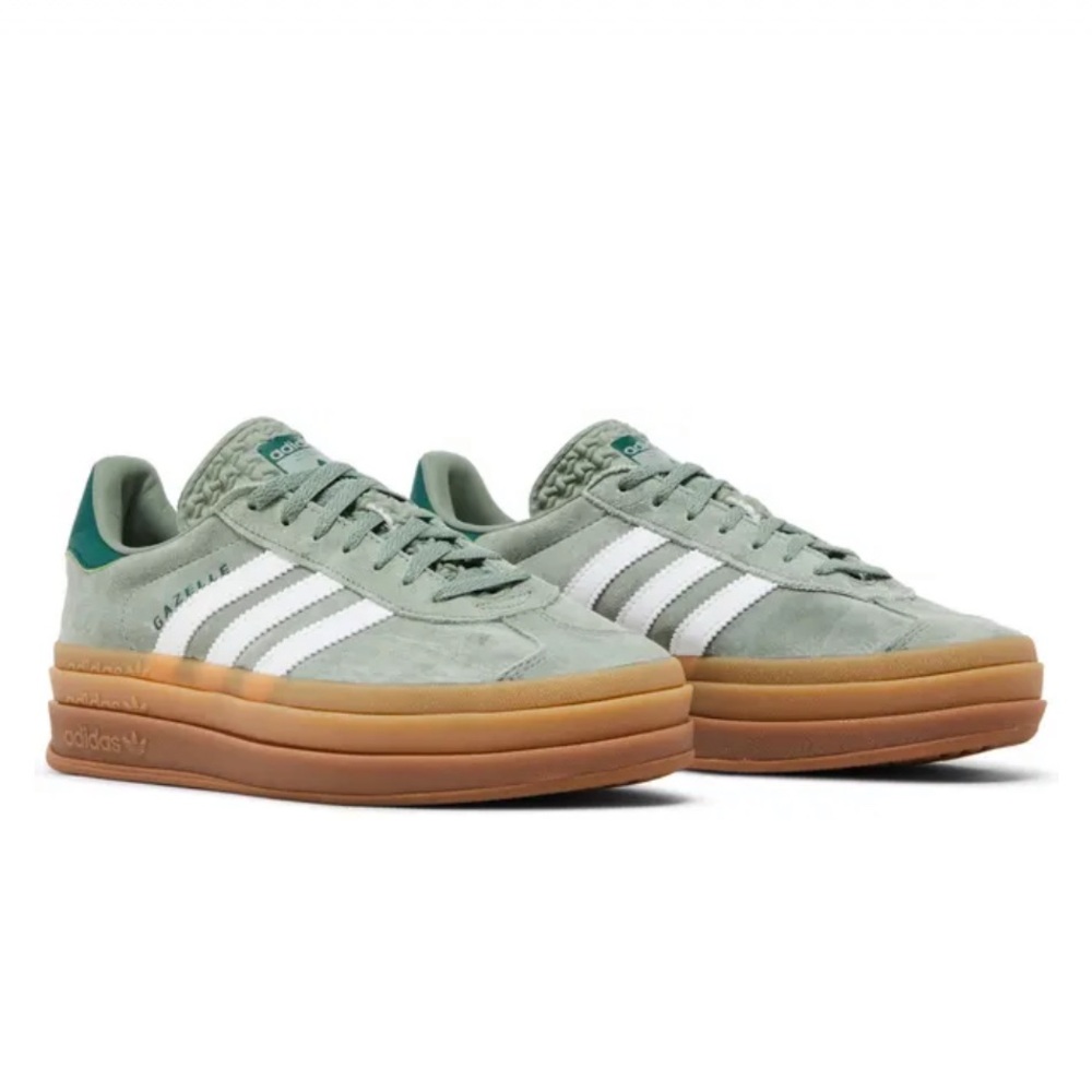 Adidas Bold Green and White Gazelle Platform Sneakers